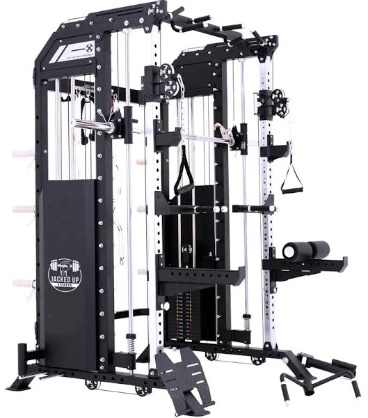 Jacked Up Power Rack PRO All-In-One Functional Trainer Cable Crossover Cage Home Gym w/ Smith Machine